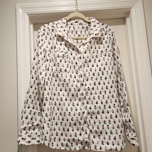 Charter Club 100% Linen Floral Button Down Blouse XL Long Sleeve